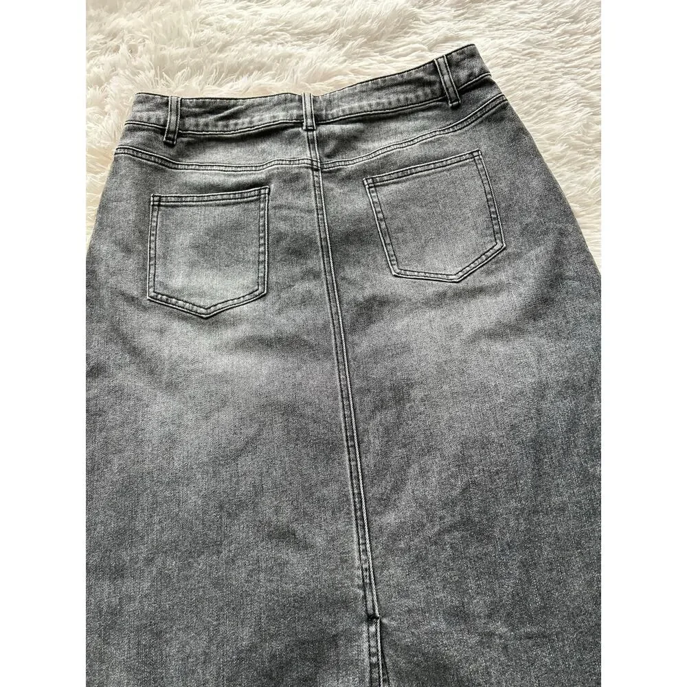 Urban Revivo Grey Denim Midi Skirt US 8 Vintage Style - Picture 4 of 8